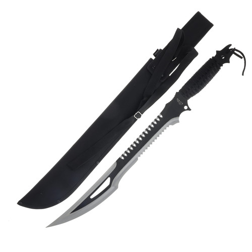 Szco 25in Fang Machete Cord Wrapped Black Fixed Blade 926956